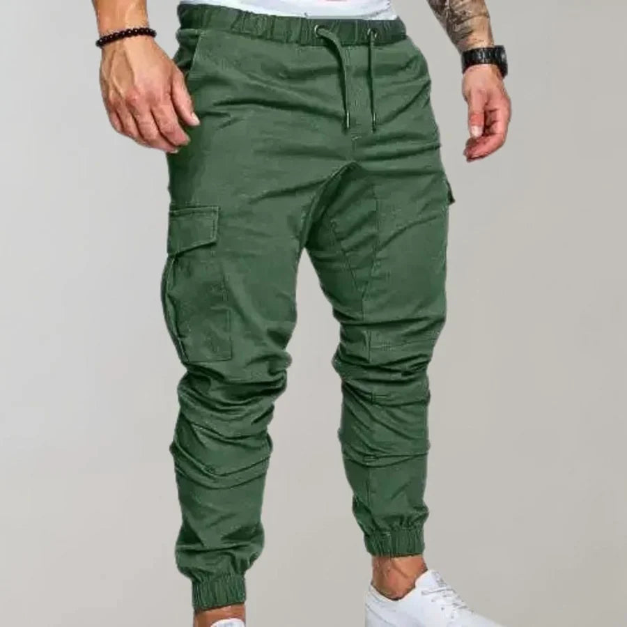 Cargohosen | Kordelzug | Elastische Knöchel | Cargojogginghosen | Herrenhosen-Grün-S-Chaps Herrenmode
