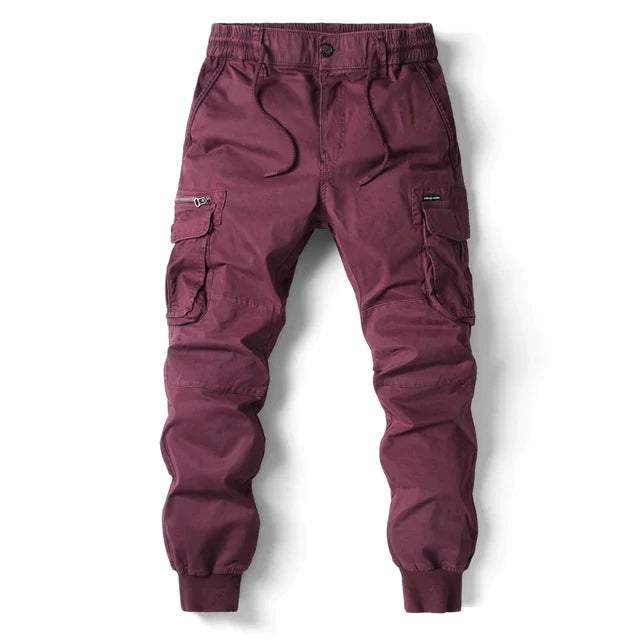 Cargohosen | Kordelzug | Elastische Taille | Herrenhosen | Jogginghosen-Weinrot-29-Chaps Herrenmode