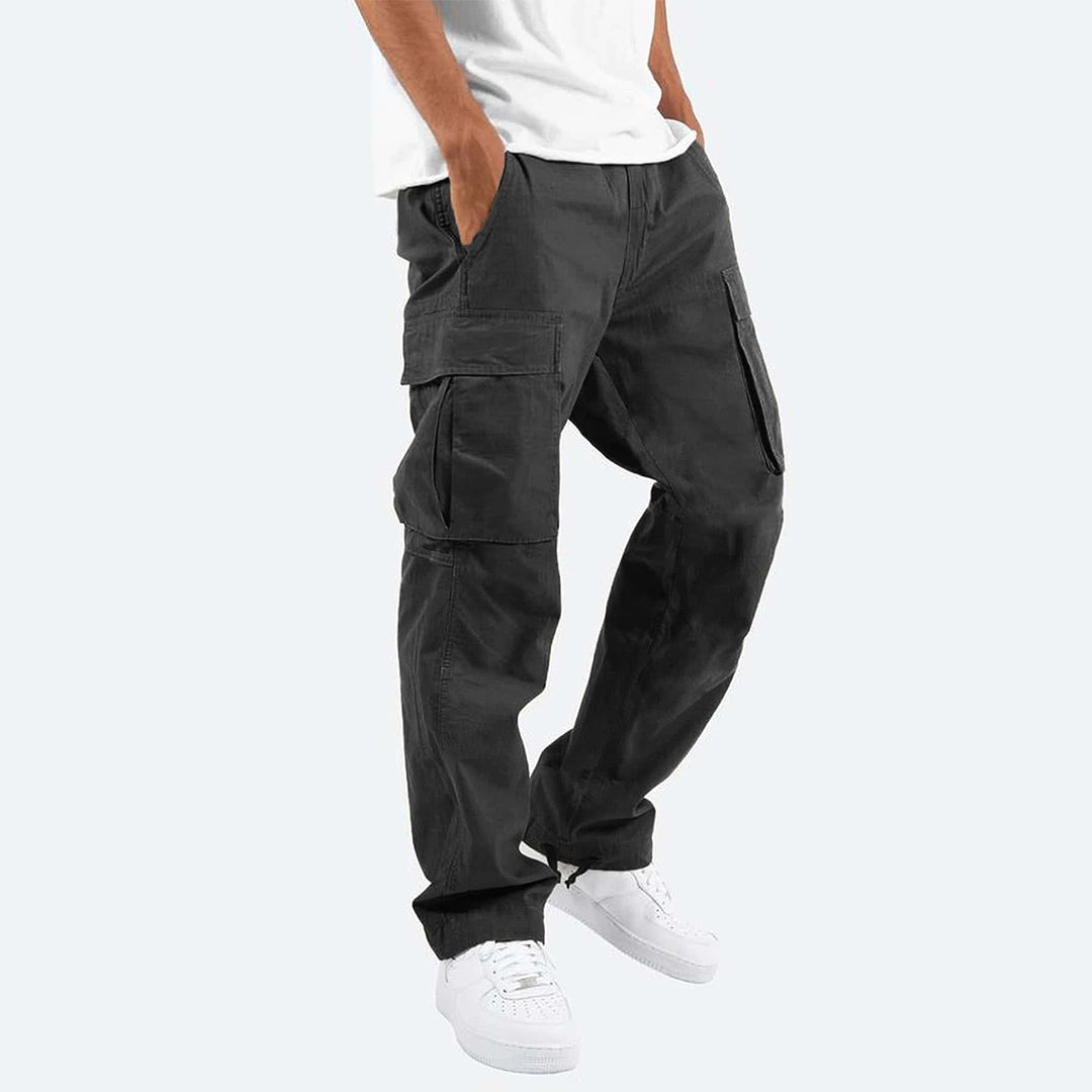 Cargohosen – Lässig – Locker sitzend – Gerade geschnittene Cargohosen – Herrenhosen-Schwarz-S-Chaps Herrenmode