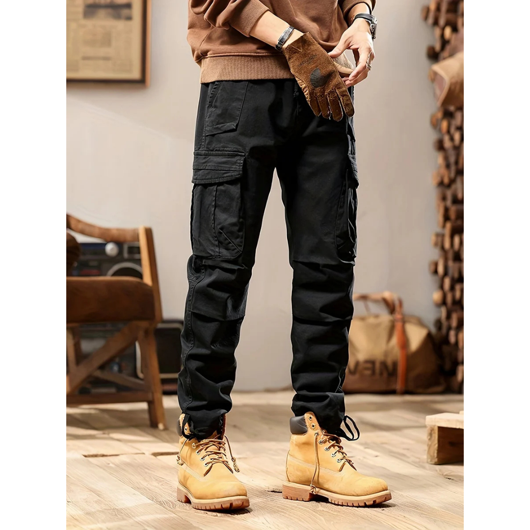 Cargohosen – Lässige Hosen – Hosen mit geradem Bein – Taktische Hosen – Herrenhosen-Schwarz-28-Chaps Herrenmode