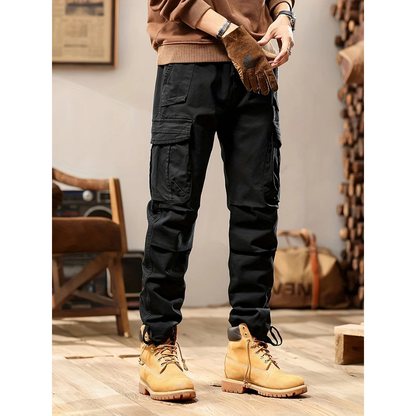 Cargohosen – Lässige Hosen – Hosen mit geradem Bein – Taktische Hosen – Herrenhosen-Schwarz-28-Chaps Herrenmode