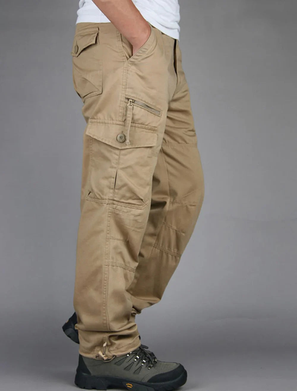 Cargohosen – Lässige taktische Cargohosen mit geradem Bein für Männer-Khaki-M-Chaps Herrenmode