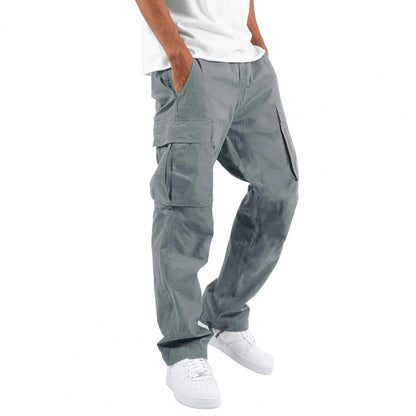Cargohosen | Lockere Passform | Taschen | Gerade geschnittene Hosen | Herrenhosen-Grau-S-Chaps Herrenmode