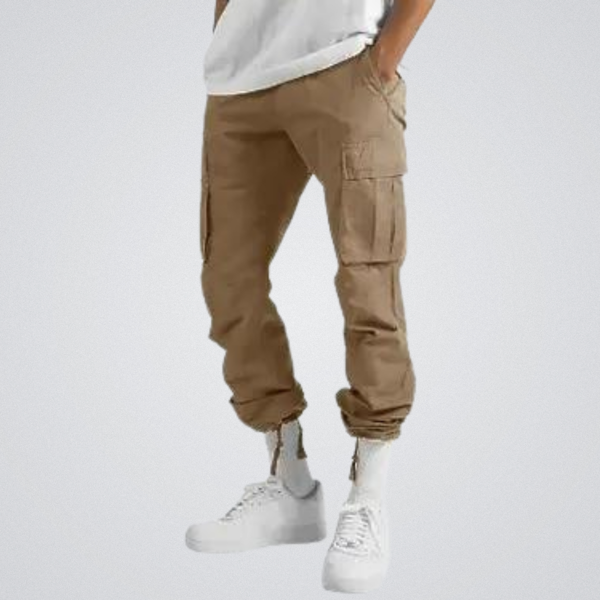 Cargohosen | Taschen | Lose Passform | Straight Leg Pants | Herrenhosen-Braun-S-Chaps Herrenmode