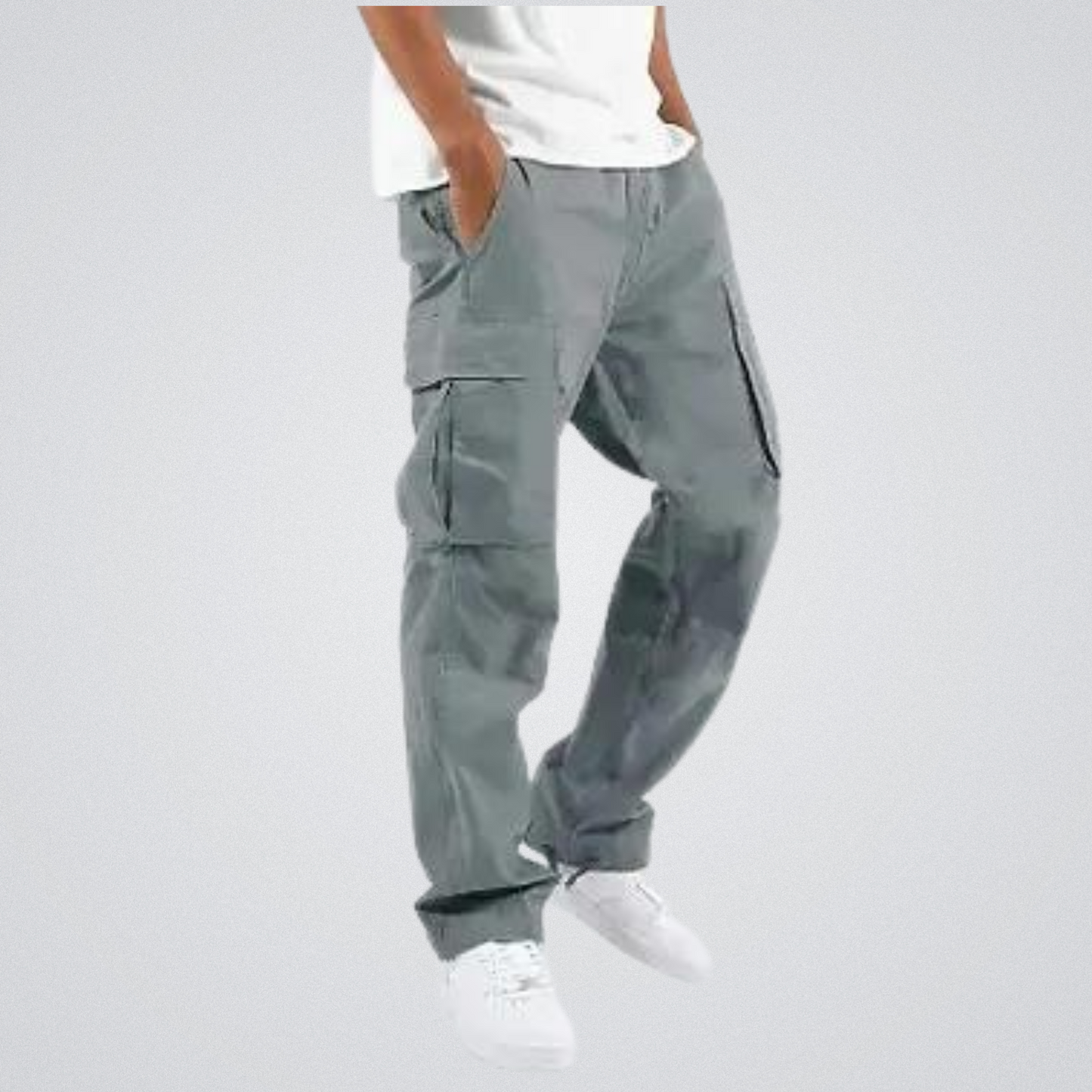 Cargohosen | Taschen | Lose Passform | Straight Leg Pants | Herrenhosen-Grau-S-Chaps Herrenmode
