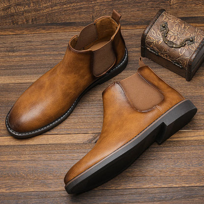 Chelsea Boots - Flache Herrenstiefel zum Hineinschlüpfen-Hellbraun-40-Chaps Herrenmode
