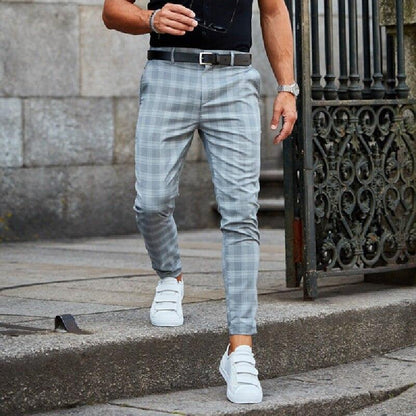 Chino-Hose – Slim Fit – Kariert – Skinny Chinos – Herrenhose-Blau-S-Chaps Herrenmode