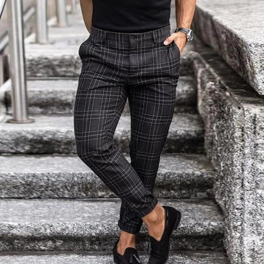Chino-Hose – Slim Fit – Kariert – Skinny Chinos – Herrenhose-Schwarz-S-Chaps Herrenmode