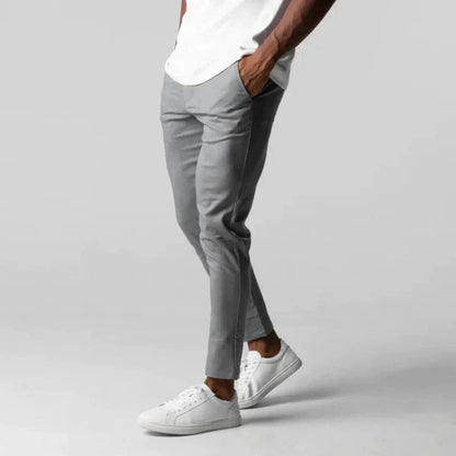 Chino-Hose – Slim Fit – elastischer Bund – Slim Fit Chinos – Herrenhosen-Grau-XS-Chaps Herrenmode