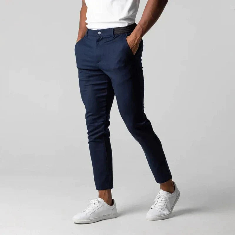 Chino-Hose – Slim Fit – elastischer Bund – Slim Fit Chinos – Herrenhosen-Marineblau-XS-Chaps Herrenmode