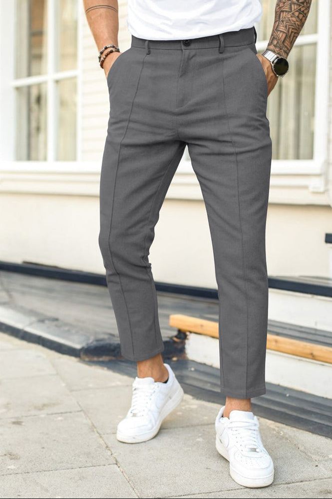 Chino-Hosen – knöchellang – smart-casual – schmal geschnitten – Herrenhosen-Grau-S-Chaps Herrenmode