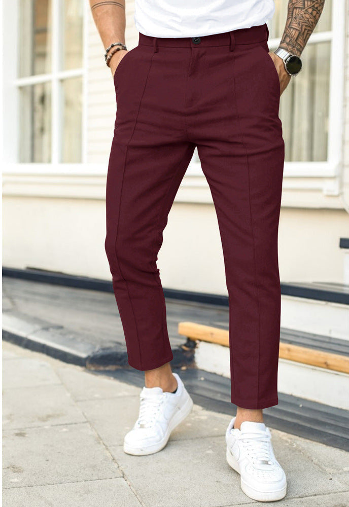 Chino-Hosen – knöchellang – smart-casual – schmal geschnitten – Herrenhosen-Weinrot-S-Chaps Herrenmode