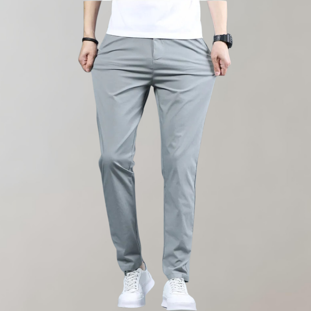Chinos | Bequem | Elastische Taille | Stretch-Hose | Chino-Hose für Herren-Grau-27-Chaps Herrenmode