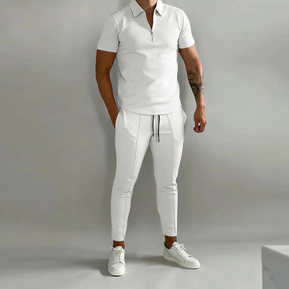Co-Ord Set | Polo T-Shirt | Elastische Taille | Zweiteiliges Set | Herren Sommer Set-Weiß-XL-Chaps Herrenmode