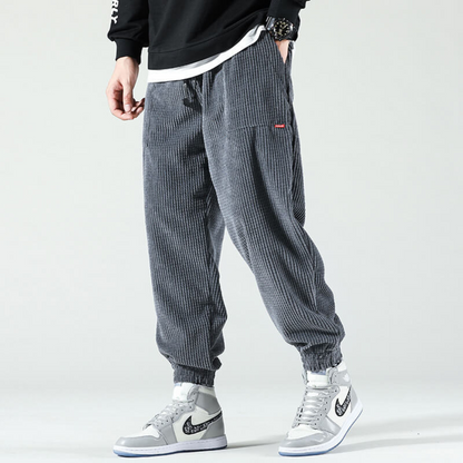 Cordhose | Locker geschnitten | Kordelzug | Baggy-Hose | Herrenhose-Grau-M-Chaps Herrenmode
