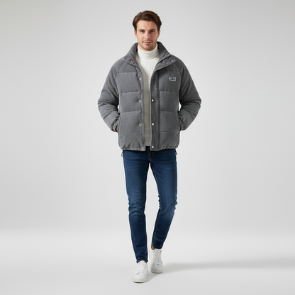 Cordjacke | Gesteppt | Reißverschluss | Daunenjacke | Winterjacke für Männer-Grau-S-Chaps Herrenmode