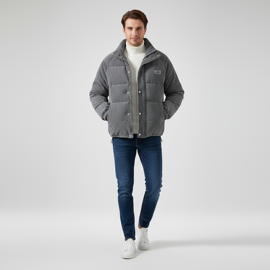 Cordjacke | Gesteppt | Reißverschluss | Daunenjacke | Winterjacke für Männer-Grau-S-Chaps Herrenmode