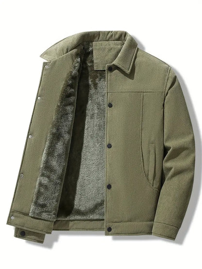 Cordjacke – Herren-Winterjacke mit Fleecefutter-Armeegrün-M-Chaps Herrenmode
