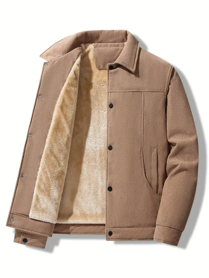 Cordjacke – Herren-Winterjacke mit Fleecefutter-Hellbraun-M-Chaps Herrenmode