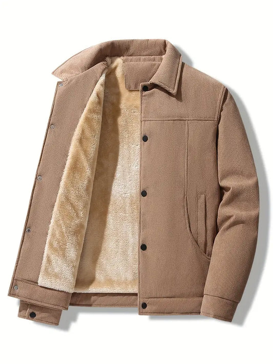 Cordjacke – Herren-Winterjacke mit Fleecefutter-Hellbraun-M-Chaps Herrenmode