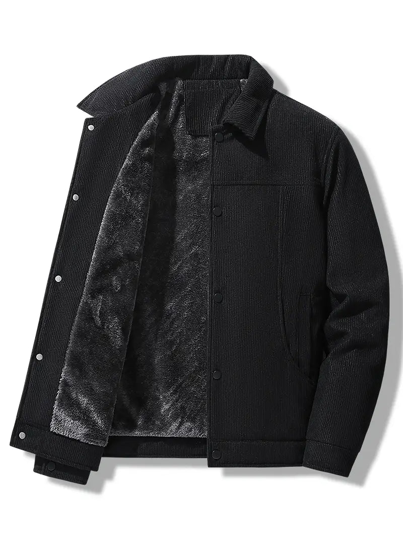 Cordjacke – Herren-Winterjacke mit Fleecefutter-Schwarz-M-Chaps Herrenmode