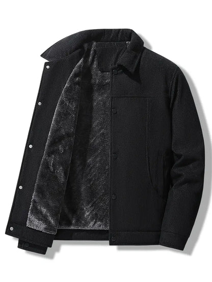 Cordjacke – Herren-Winterjacke mit Fleecefutter-Schwarz-M-Chaps Herrenmode