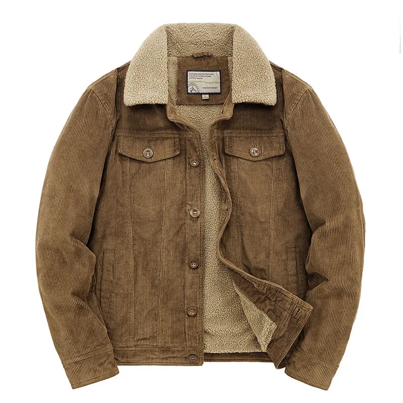 Cordjacke – Herren-Winterjacke mit Sherpa-Fleecefutter-Khaki-S-Chaps Herrenmode
