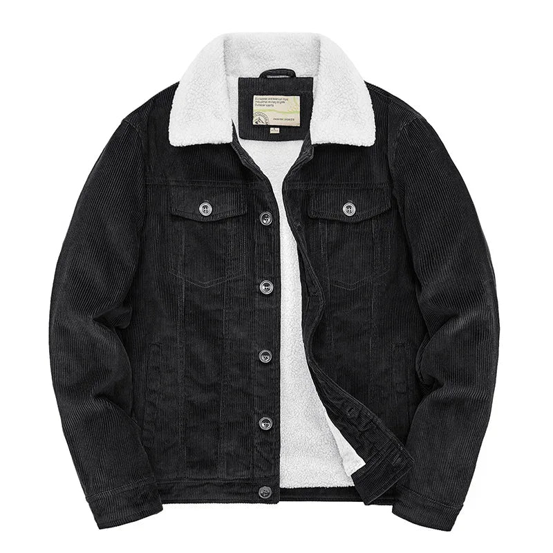 Cordjacke – Herren-Winterjacke mit Sherpa-Fleecefutter-Schwarz-S-Chaps Herrenmode