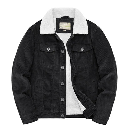 Cordjacke – Herren-Winterjacke mit Sherpa-Fleecefutter-Schwarz-S-Chaps Herrenmode