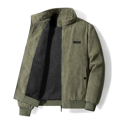 Cordjacke | Mit Fleece gefüttert | Mit Reißverschluss | Winterjacke | Herrenjacke-Armeegrün-S-Chaps Herrenmode