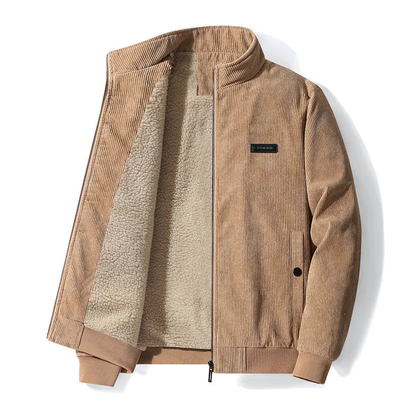 Cordjacke | Mit Fleece gefüttert | Mit Reißverschluss | Winterjacke | Herrenjacke-Hellbraun-S-Chaps Herrenmode