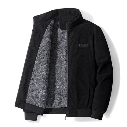Cordjacke | Mit Fleece gefüttert | Mit Reißverschluss | Winterjacke | Herrenjacke-Schwarz-S-Chaps Herrenmode