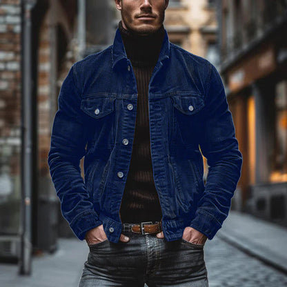 Cordjacke | Mit Knöpfen | Reguläre Passform | Übergangsjacke | Herrenjacke-Blau-S-Chaps Herrenmode
