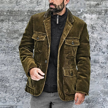 Cordjacke - Taschen - Knopfleiste - Herrenjacke - Cargo Jacke-Grün-S-Chaps Herrenmode