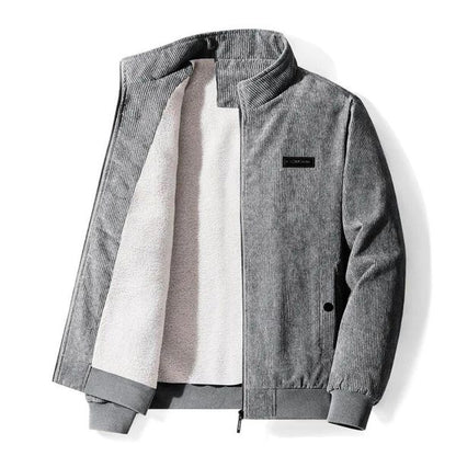Cordjacke – Winterjacke für Männer mit Fleece-Sherpa-Futter-Grau-S-Chaps Herrenmode