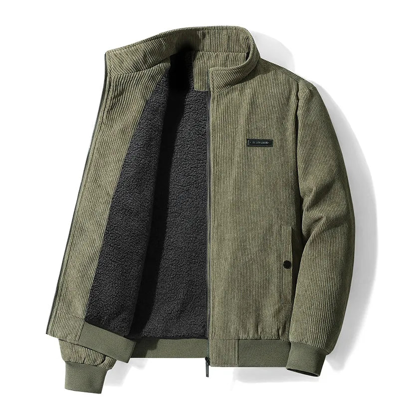 Cordjacke – Winterjacke mit Reißverschluss und Fleecefutter für Männer-Armeegrün-XS-Chaps Herrenmode