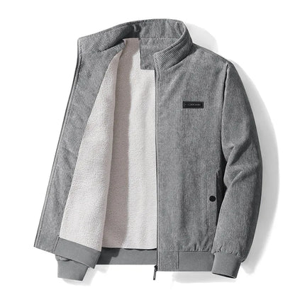 Cordjacke – Winterjacke mit Reißverschluss und Fleecefutter für Männer-Grau-XS-Chaps Herrenmode