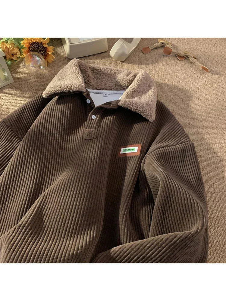 Cordpullover – Warmer Pullover mit Kragen für Männer-Braun-S-Chaps Herrenmode
