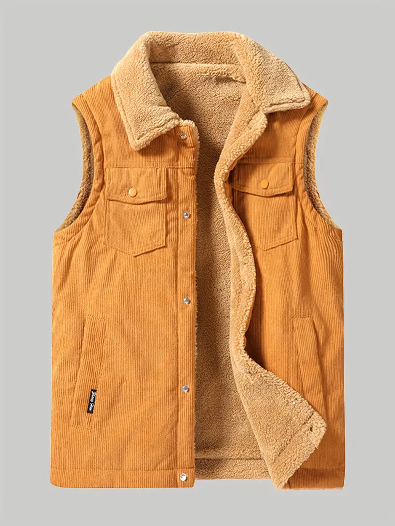 Cordweste – Lässige Herrenweste mit Sherpa-Fleecefutter für den Herbst-Orange-M-Chaps Herrenmode