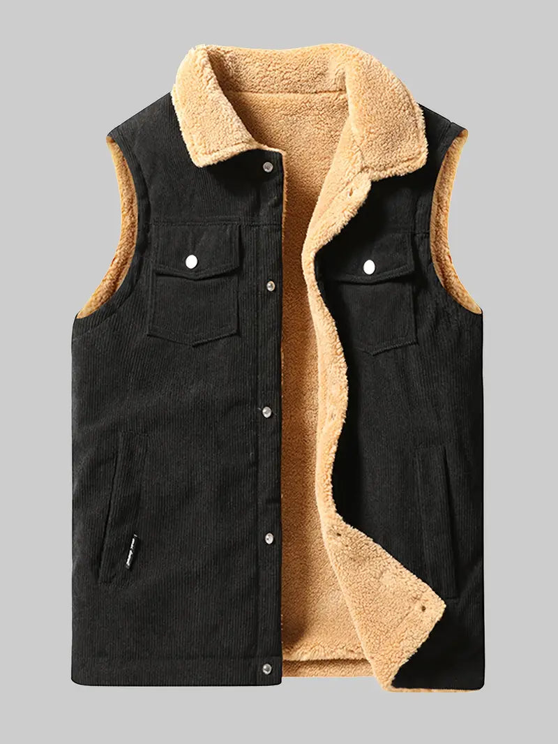 Cordweste – Lässige Herrenweste mit Sherpa-Fleecefutter für den Herbst-Schwarz-M-Chaps Herrenmode
