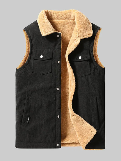 Cordweste – Lässige Herrenweste mit Sherpa-Fleecefutter für den Herbst-Schwarz-M-Chaps Herrenmode