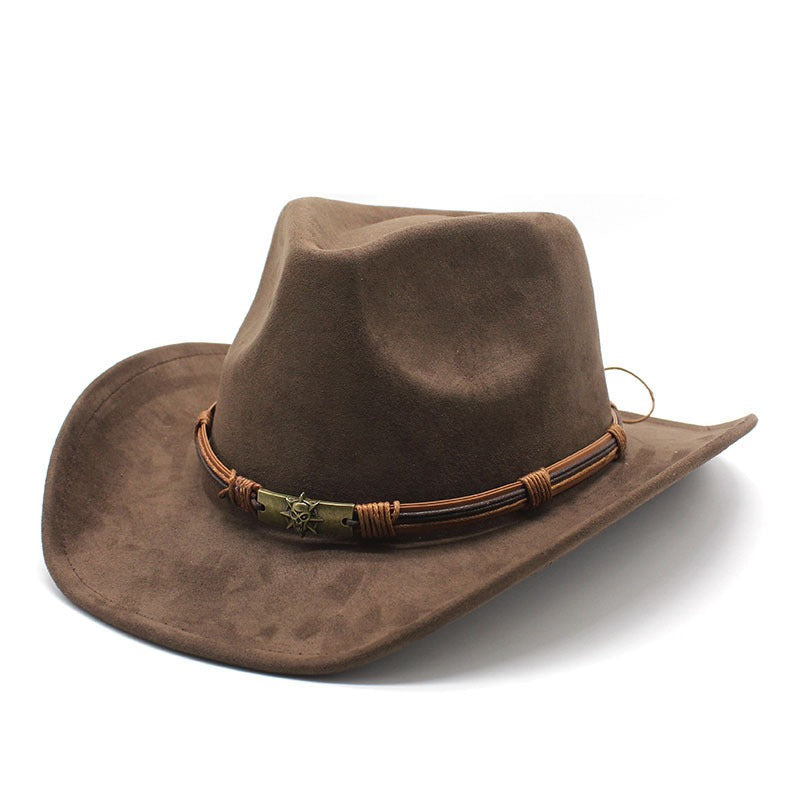 Cowboyhut Herren | Wildleder Optik | Breite Krempe | Western-Braun-Chaps Herrenmode