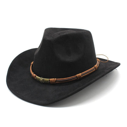 Cowboyhut Herren | Wildleder Optik | Breite Krempe | Western-Schwarz-Chaps Herrenmode