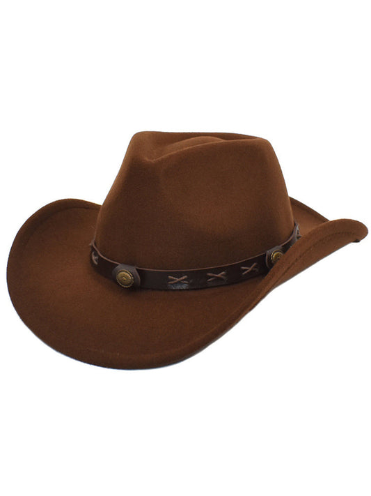 Cowboyhut | Westernhut | Nietenband | Vintage Optik-Kaffeebraun-Chaps Herrenmode