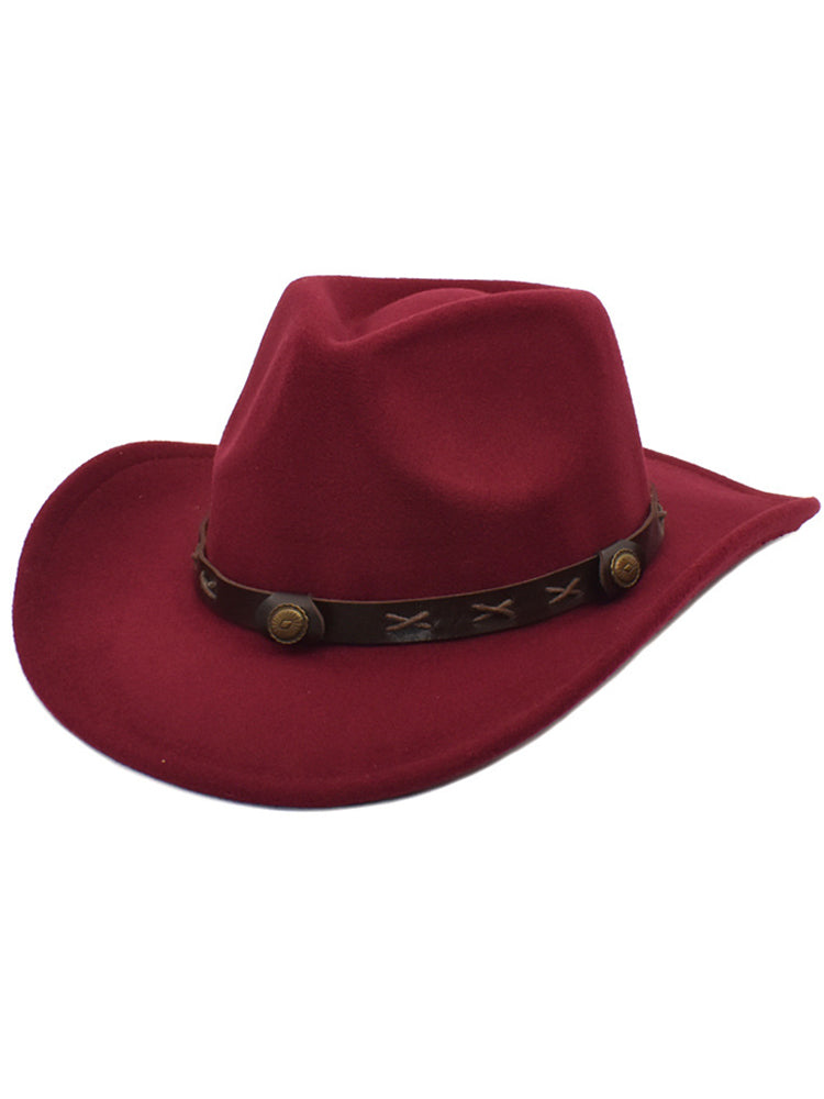 Cowboyhut | Westernhut | Nietenband | Vintage Optik-Weinrot-Chaps Herrenmode