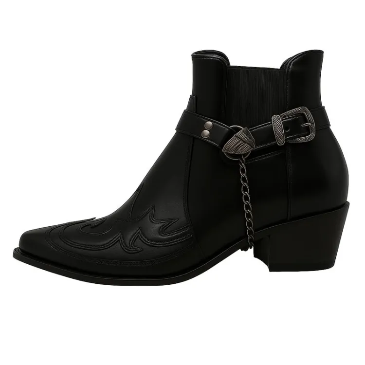 Cowboystiefel – Herren-Westernstiefel mit spitzer Zehenpartie-Schwarz-38-Chaps Herrenmode
