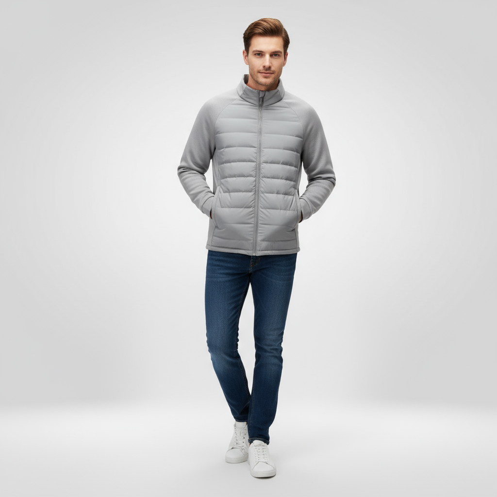 Daunenjacke – Leichte Winterjacke mit Reißverschluss für Männer-Grau-M-Chaps Herrenmode