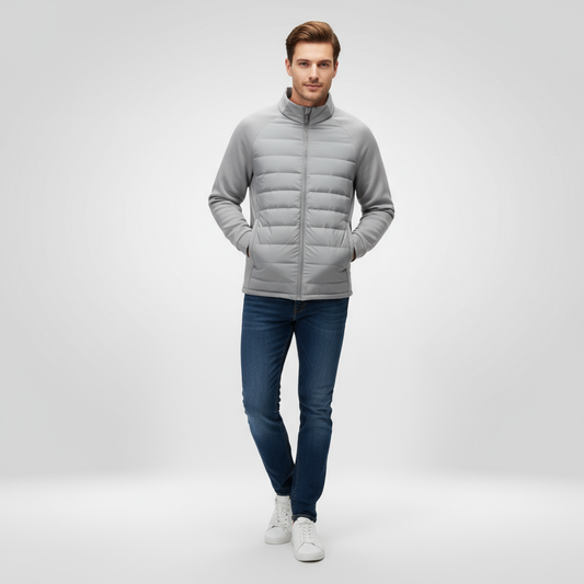 Daunenjacke – Leichte Winterjacke mit Reißverschluss für Männer-Grau-M-Chaps Herrenmode