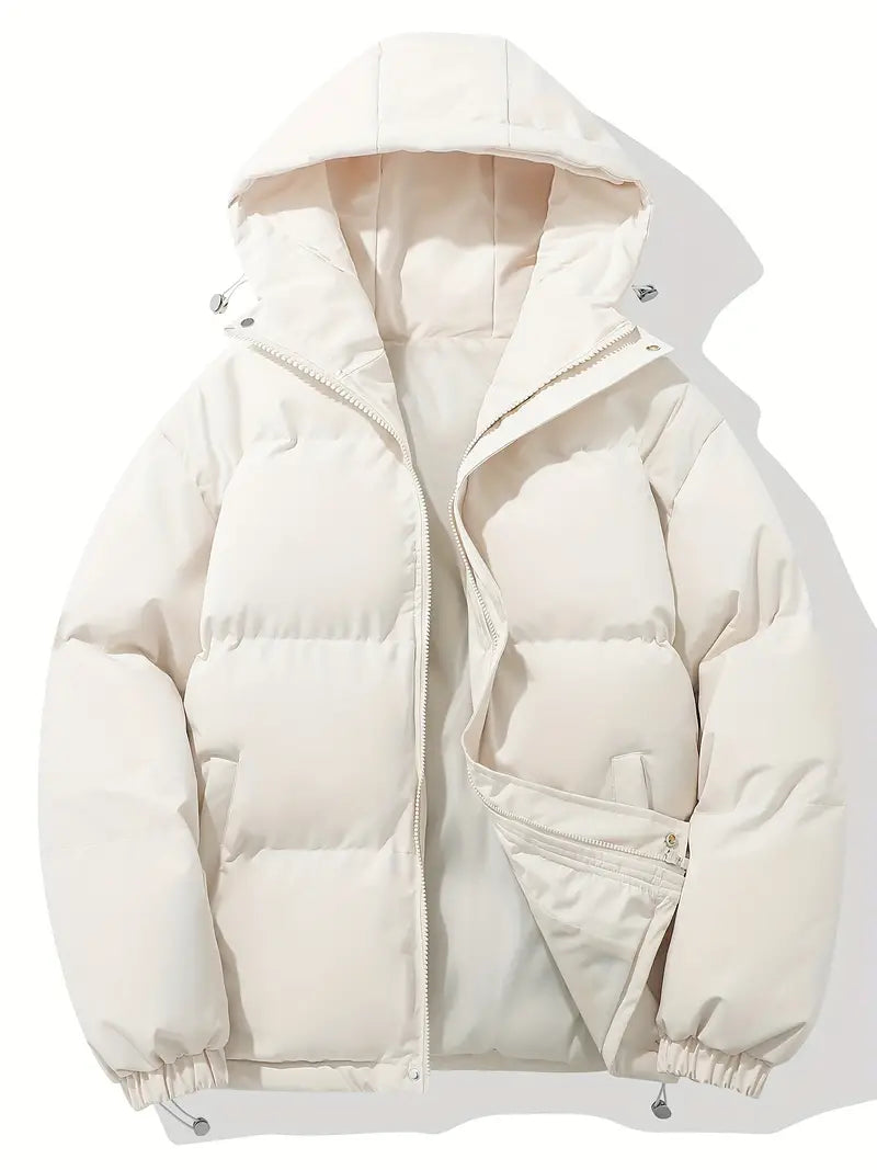 Daunenjacke | Mit Kapuze | Gefüttert | Daunenjacke | Winterjacke für Männer-Beige Weiß-S-Chaps Herrenmode