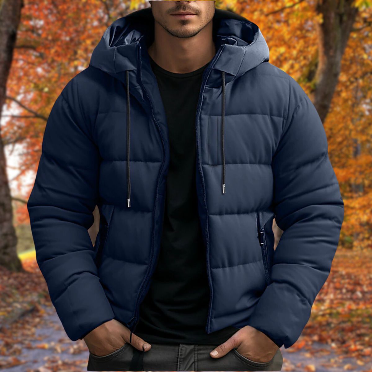 Daunenjacke | Warm | Mit Kapuze | Winterjacke | Herrenmantel-Blau-S-Chaps Herrenmode